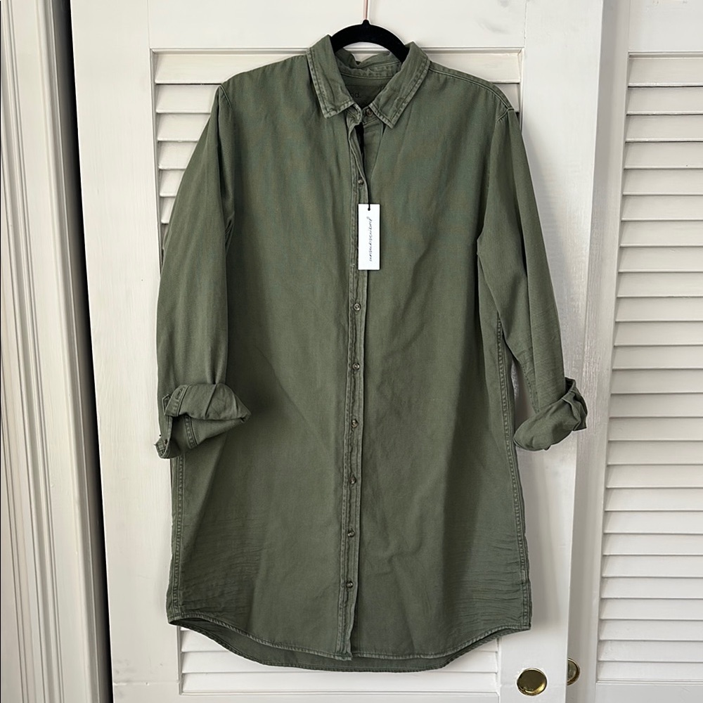 Olive Green Mini Utility Shirt Dress